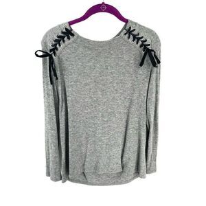 INC International Concepts lightweight sweater grey gray lace shoulders large